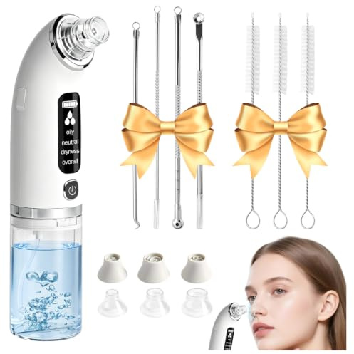 Succionador de Puntos Negros, Limpiador de Espinillas y Poros para la Cara, 4 Modos, 6 Puntas de Succión y Depósito de Agua Visible, 75 kPa fuerte succión para limpieza facial, acné y puntos negros
