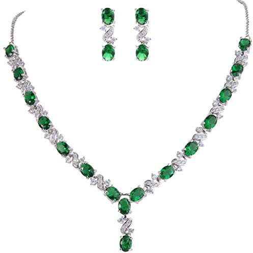 Clearine Damen Schmuckset Elegant Delicate Cubic Zirconia Unendlichkeit Y-Form Halskette Dangle Ohrringe Set Smaragd-farbe
