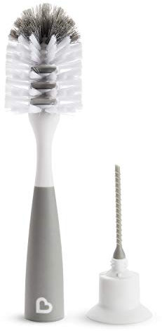 Munchkin® Miracle™ - Cepillo de doble cara para taza y biberón, incluye cepillo para popote, color gris