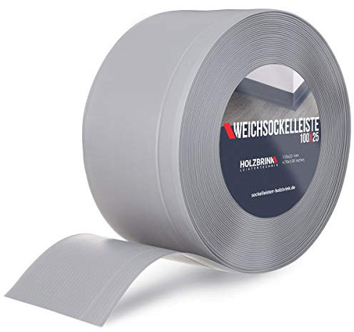 HOLZBRINK Weichsockelleiste PVC 100x25mm, 10 m | Wandleiste ohne Klebestreifen für Küche, Garage, Flur | Wandabschlussleiste PVC | Farbe: Grau