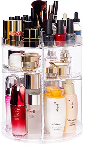 Lilebox Make Up Organizer Drehbar 360° Rotating Make up Organizers Skin Care Organizer Kosmetik, Schmink Aufbewahrung Transparent Adjustable Multifunctional for Dresser, Bathroom, Bedroom