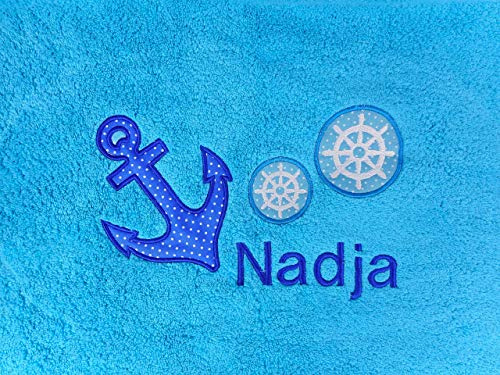 pinkeSterne ☆ Besticktes Handtuch Duschtuch ANKER + STEUERRAD mit Motiv Personalisiert Name Maritim