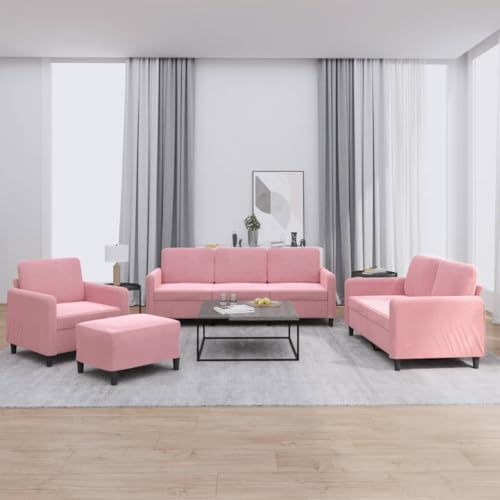 Owoxanthellate OWOX Lot de 4 meubles de salon en velours rose 3 places + fauteuil 78 × 77 × 80 cm Armature en métal