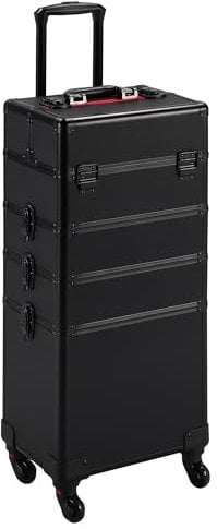 Yaheetech 4 in 1 Valigia Trolley Make Up da Trucco Beauty Case Professionale Grande Porta Trucchi per Estetista Parrucchiere da Viaggio Nero