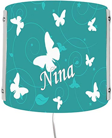 CreaDesign WA-1032-10, Schmetterling petrol, Kinderzimmer Wandlampe personalisiert mit Namen, Nachtlicht/Schlummerlicht für Steckdose, E14, 22 x 22,5 x 8,5 cm