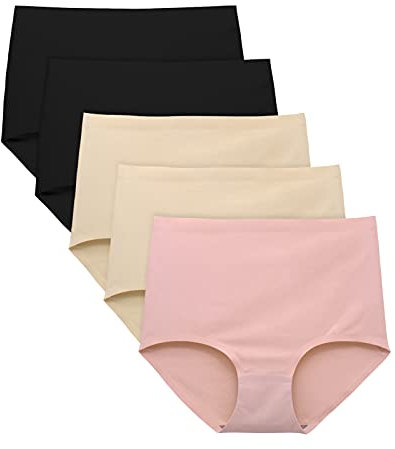 FallSweet Slip Taille Haute sans déformation, sous-vêtements pour Femmes, Culottes sans Couture, Paquet de 5,2noir+2beige+rose,XL