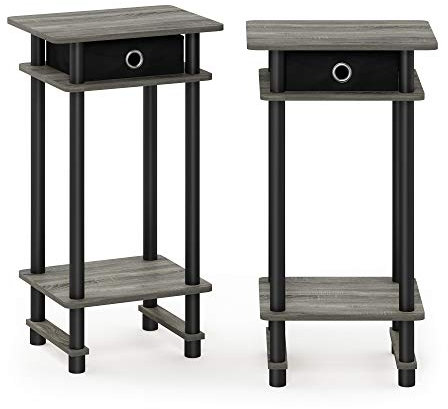 Furinno Hoher Beistelltisch mit Einschüben, Holz, French Oak Grey/Black/Black, 29.49 x 39.5 x 70.41 cm