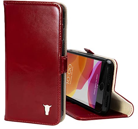 TORRO Phone Case Compatible With iPhone SE/8/7 – Premium, Genuine Leather Cover with Card Slots and Horizontal Viewing Stand (Red)