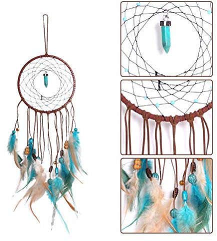 THETHO Traumfänger Handgefertigt, Traumfänger Kinder Feder Dreamcatcher Wandbehang Ornament Home Decoration Wanddeko Blau und Braun