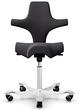 HAG Capisco 8106 Stoff Xtreme Bürodrehstuhl - Standard Gasfeder 200 mm - Sitzhöhe 47-65,5 cm - weiche Rollen (Weiß, Xtreme - EXR145 Polster Anthrazit)
