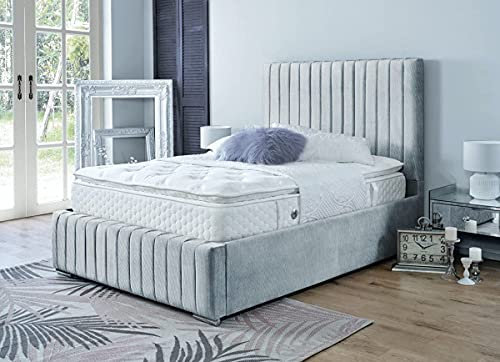 Small Double Ottoman Bed| Small Double storage bed(4ft), Gas Lift Up Bed Frame, Upholstered Bed with Base and Headboard, Heavy Duty Mesh Frame (Silver)