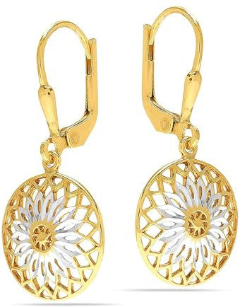 LeCalla Sterling Silber Hebelrückseite filigrane Ohrringe leichte zweifarbige Diamant-Schliff baumeln Margerite Tropfen Ohrring für Frauen - 30mm