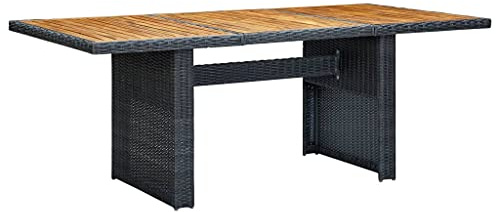 Rechteckiger Gartentisch Metallrahmen und holz Tischplatte, Garten Esstisch Balkontisch Terrassentisch Gartenmöbel Tisch Terassentisch 200 x 100 x 74 cm Dunkelgrau Poly Rattan und Akazie Massivholz