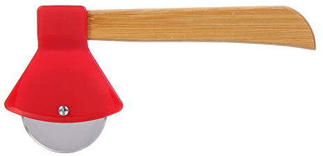 Jenell, Axe Pizza Cutter with Bamboo Handle and Sharp Rotating Blade for Pizza, Bread, Cakes, Gifts (RED)