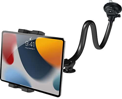 Windschutzscheibe Armaturenbrett Auto Tablet Halterung, woleyi KFZ Tablet Halter Vorne mit Saugnapf [34cm Schwanenhals Long Arm Extension] für iPad Pro Air Mini, Galaxy, Huawei, Handys, 4-12.9
