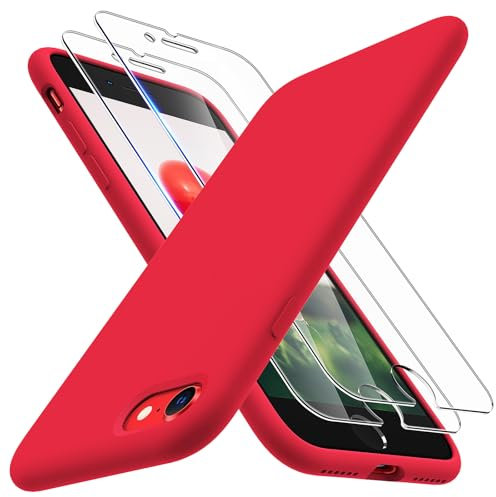 TOCOL Silicone for iPhone SE Case, Liquid Silicone Multi-Color Slim Silky-Soft Touch Anti-Scratch Shockproof Protective Phone Cover, Red