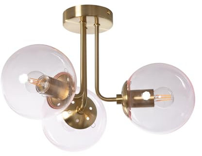 LEDKIA LIGHTING - Plafonnier Métal et Verre Moonlight Brass | 3 Spots E27 | IP20 Intérieur | Design Doré | Ambiance Réglable, Rose, Verre