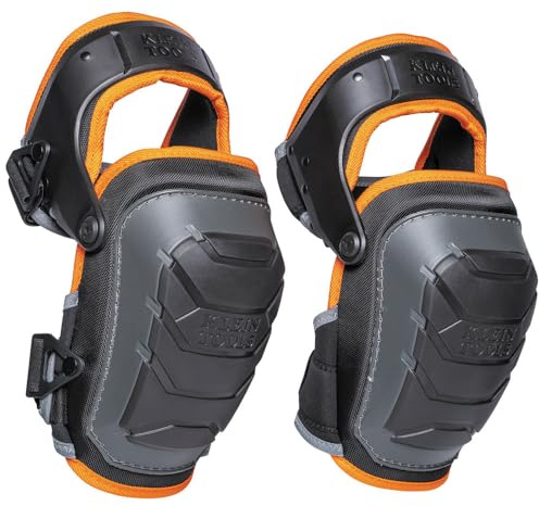 Klein Tools 60491 Hinged Knee Pads, Heavy Duty Gel Foam Protective Knee Pads with Quick-Fasten Buckle and Thigh Strap, Black