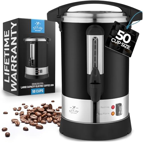Zulay - Cafetera comercial – Dispensador grande de ollas con acero inoxidable de doble pared, preparación rápida, se mantiene caliente, también para agua, té, bebidas en eventos y catering, 50 tazas