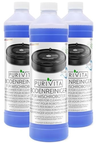PURIVITA® Wischroboter Bodenreiniger Reinigungsmittel [3x1L] - Putzmittel für Saugroboter & Wischroboter - Reiniger Saugwischer - Waschsauger Reinigungsmittel - Staubsauger Roboter Reiniger Konzentrat