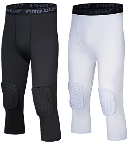 HULG Pantalones Acolchados con Rodilleras Pantalones De Compresión Capri 3/4 para Baloncesto Fútbol Béisbol Tallas para Jóvenes Y Adultos (combination-01,XS)