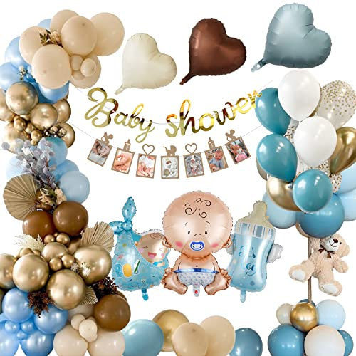 Baby Shower Deko Junge, Babyparty Deko Junge, Baby Shower Boy Deko, Blau Gold Baby Party Dekoration, Its a Boy Deko, Baby Boy Folienballon, Foto Banner, Babyparty Ballon für Gender Reveal Deko