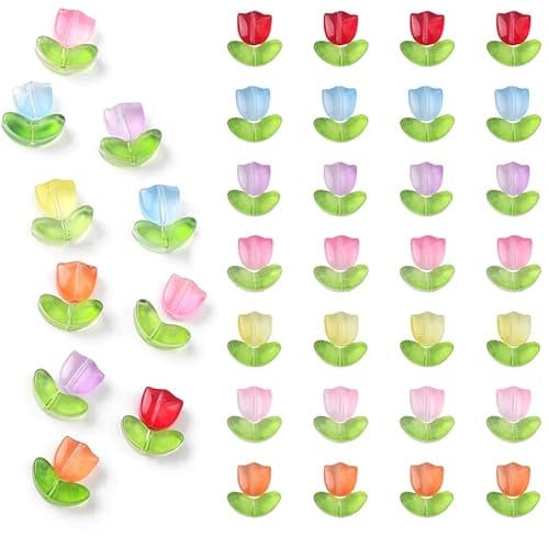 160pcs Crystal Tulip Glass Spacer Bead,Translucent Mixed Color 9/14MM Round Loose Spacer Crystal Beads forJewelry Making Bracelets Necklaces Earrings Chains Accessories (Tulip)