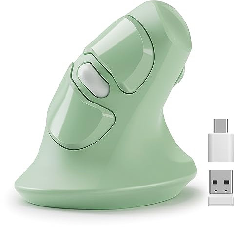 MicroPack - Mouse ergonomico senza fili verticale con ricevitore USB A e tipo C, design Ergo riduce l'affaticamento muscolare, 6 pulsanti, mouse 800/1200/1600 DPI per Windows, Mac, PC, laptop, verde