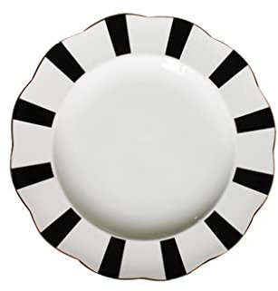 NOALED Plato de Desayuno Retro en Blanco y Negro Cubiertos de Cerámica a Rayas Cubiertos Plato de Cena Cubiertos (Color : A, Size : 13 Inches)