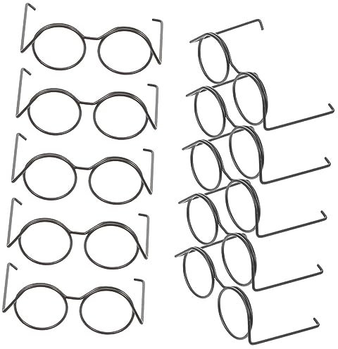SAFIGLE 10 Runde Puppenbrille Puppenhaus-Brille: Metall Miniaturbrillen für Puppenhaus und Teddybär Zubehör – Klassische Miniatur Brille FüR Puppenhaus Dekoration, Schwarz