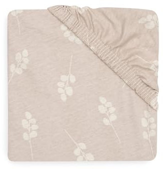 Jollein Spannbettlaken Jersey - Für Wiegen - Twig, Wild Rose - 40/50x80/90cm - 100% Baumwolle - Spannbetttuch - Beige mit altrosanen Zweigen