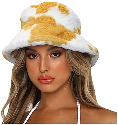 HANXIULIN Kappen Damen Eimer für Frauen Eimer Becken Mütze Winter warm Männer hat Bedruckte Baseballkappe Teenager Winter Hut (Yellow, One Size)