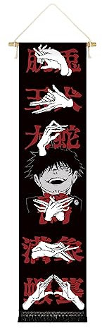 CosplayStudio Hochwertiges Jujutsu Kaisen Rollbild aus Stoff | Kakemono 130x33cm | Inkl. Haken | Techniken von Gojo