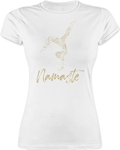 Shirt Damen - Namaste Yoga Handstand Mandala Meditation - S - Weiß - Yoga-Shirts Joga Shirts yogashirts für Geschenke Tshirt und Wellness Fans t-Shirt Baumwoll Alles t Motiven mit Motiv