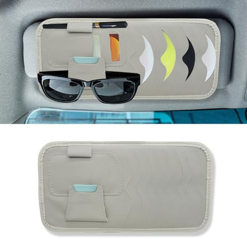CHRYMUM Visor Accessories Car Sun Visor Organizer, Car CD Case Holder, Universal Sun Visor Organizer, Car Sun Visor Organizer Leather Holder, Large Capacity CD Visor Case for Cars (Gray)