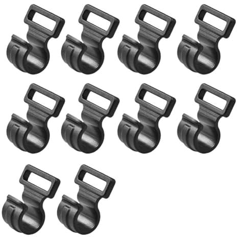 10pcs Tent Pole Clips, C Clips for Tent,Tent Hooks Camping Caravan Awning Tent Pole Plastic Inner C Clips Durable Climbing Fishing Equipment, Black, S/M/L (11 * 20 * 6mm)