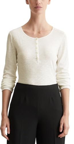 Marc O'Polo Damen Langarmshirt aus Bio-Baumwolle mit Knopfleiste, Weiß (Salty White), L