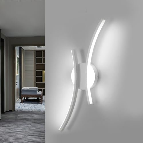 Goeco Aplique de Pared LED, 20W 44CM Lámpara de Pared LED Interior, Luz Fría 6500K, Diseño Moderno con Tubos Arqueados para Dormitorio, Sala de Estar, Pasillo, Blanco