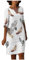 MeiLyviba Sommerkleid Damen Leinen Kleider Casual V-Ausschnitt Midikleid Kurzarm A-Linie Kleid Strandkleid Elegant Vintage Boho Freizeitkleider mit Taschen Ohne Zubehör