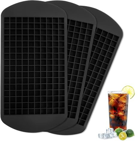 3 Stück Mini Eiswürfelform, 160 Kleine 1cm Gitter-Eiswürfelform Silikon, Wiederverwendbare 24x12cm Eiswürfelform, Eiswürfelbehälter für Küche, Bar, Milch-Tee-Shop(Schwarz)