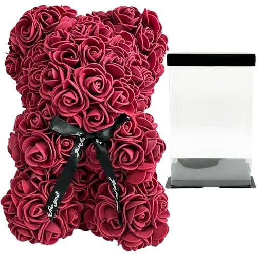 SECALIFE Rose Bear Rose Teddy Bear Flower Bear Cute Teddy Flower Bear Birthday Gifts for Girl Wife Cute Romantic Christmas Valentines Day Gifts, Burgundy