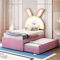 buiesjole Kinderbett 90x200 cm Polsterbett Mit Stauraum Schublade Und LED-Licht Einzelbett Schlafsofa Mit Ausziehbarem Bett Jugendbett Für Erwachsene Jugendliche Gästebett Rosa