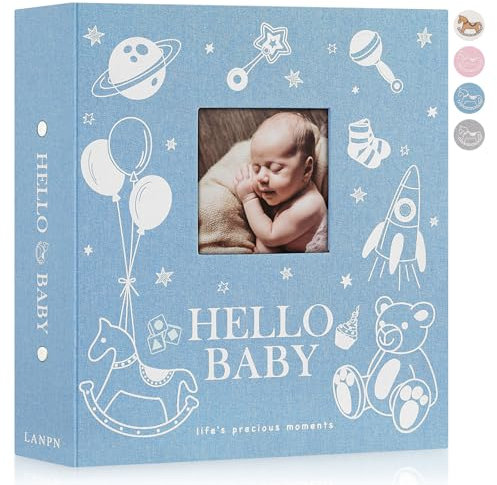 Lanpn Baby Fotoalbum 10x15 600 Fotos, Großes Einsteckalbum Babyalbum, Leinen Einstecken, Neugeborenen Kinder Porträtfotos, für 1. Geburtstag Junge Blau