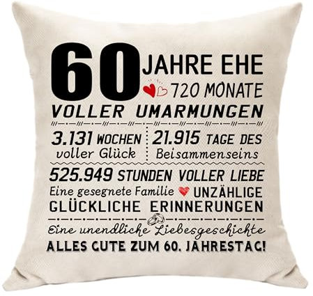 Hasodeo 60 Jahrestag Geschenk Für Ihn Sie Kissenbezug Diamantene Hochzeit Geschenk Beste Hochzeitstag Jahrestag Geschenk zum 60. Jahrestag Für Paare Männer Frauen Mann Frau (60th)