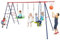 COSTWAY 6 en 1 Balançoire Enfant Extérieur avec 2 Sièges & 1 Face à Face, Portique Balançoire Exterieur en Métal avec Panier & Échelle d’Escalade, Charge 250kg pour 5 Enfants de 3-12 Ans