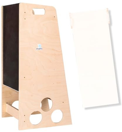mamikids Learning Tower - Torre Montessoriana in Legno Naturale con Lavagna e Scivolo per Bambini 2-6 Anni, Torretta Montessoriana Trasformabile in Scala, Tavolo, Sgabello Bambini - Made in Italy