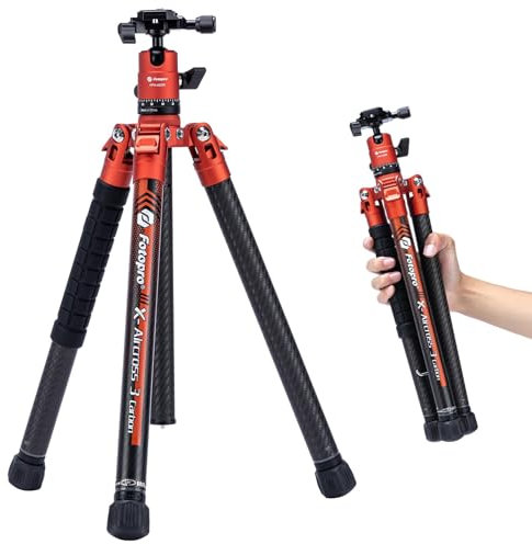 Fotopro 163 CM Trípode de Cámara de Fibra de Carbono con Monopie Cabeza de Bola 360 1/4 Placa de Liberación Rápida Trípode Profesional DSLR para Cámara Carga Máxima de 12 KG X Aircross 3 Naranja