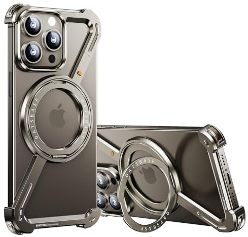 PANPHEN Minimalist Phone Case Compatible with iPhone 15 Pro, 360° Rotation Kickstand Aluminum Metal Frameless Design Bumper Z Case, Protective Shock Grade Shell, Natural Titanium