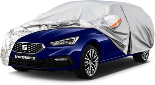 Kayme Kombi Autoplane Wasserdicht Atmungsaktiv für Seat Leon Sportstourer ST X-Perience (2012-2025), 6 Schichten Vollgarage Autoabdeckung für Regen Sonne Staub Schutz, mit Reflektierenden Streifen.