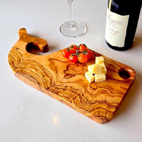 Tagliere artigianale a forma di balena in legno di ulivo, vassoio da portata da cucina resistente per salumi, formaggio, pane, sushi, unico tagliere in legno, rifinito in modo naturale, legno naturale